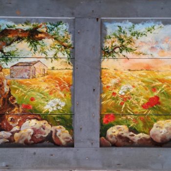 Il tuo cielo la tua terra l'infinito dentro di me-63x115cm, olio su antica imposta